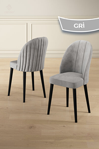 Canisa Kaye Serisi Mdf 90x168 Siyah Mermer Desen Mutfak Masası Takımı 6 Gri Sandalye