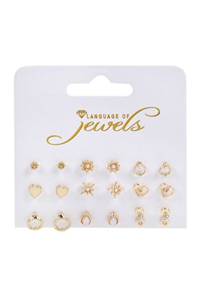 MYONNA IT & E- COMMERCE Earrings Set "Language of Jewels", Various Designs, Gold Metal, 9 Pairs
