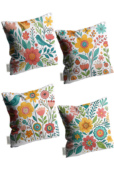 LOVER Decorative Bird Throw Pillow Cover Floral Pattern Reversible Digital Printing Pillowcase 4Pcs