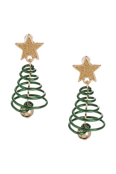SHOPIENS Cercei cu șurub Brad de Crăciun - Verde și Auriu