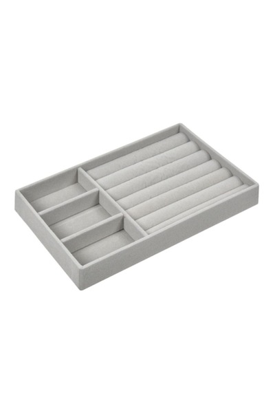 MYONNA IT & E- COMMERCE Jewelry Organizer - Compartmented Suede Holder, Gray, 21 x 12.5 cm