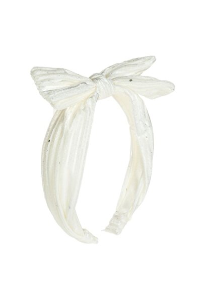 SHOPIENS Bentiță lată pentru copii cu fundă, pietre argintii, alb - MYONNA