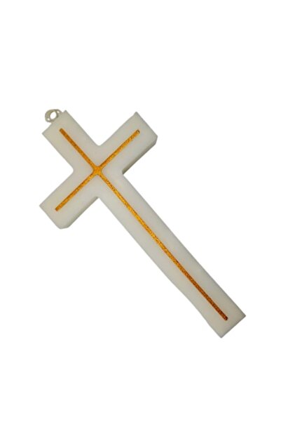 VERSAGO Κερί σε σχήμα σταυρού, λευκό με χρυσές λεπτομέρειες 30x15 εκ.