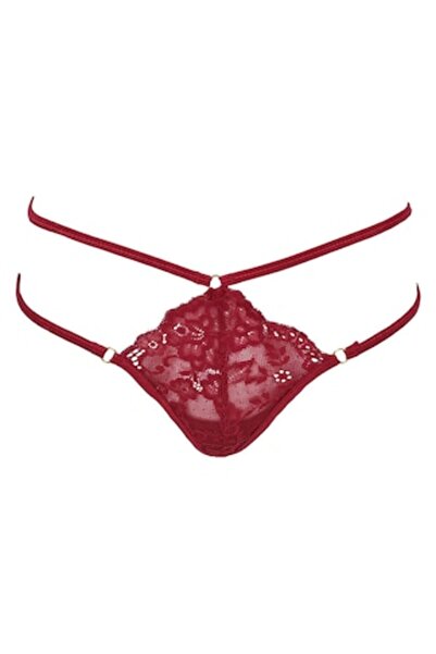 SHOPIENS Women's Lace Thong - Thin Elastic Straps, Burgundy