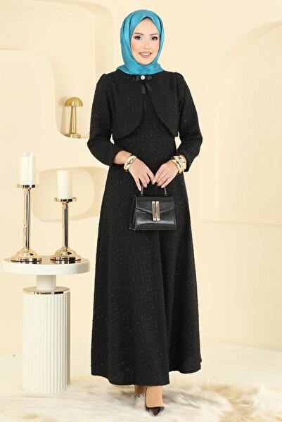 ModaMerve Bolero Detay Aksesuarlı Elbise 6251BSK463-MS Siyah