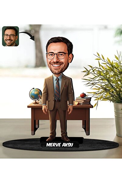 Bk Gift Kişiye Özel Erkek Öğretmen Tasarımlı Karikatür Biblo -4, Öğretmene He...