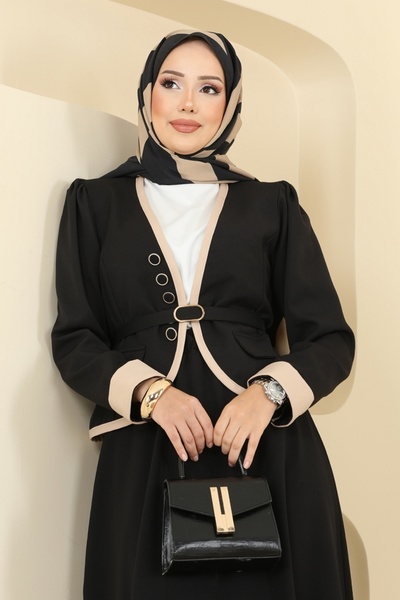 ModaMerve Aksesuar Düğmeli Etekli Takım 7452MP806-MS Siyah