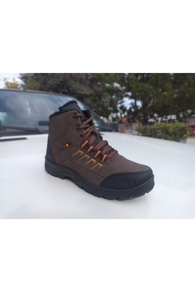 NHA 0001 SİYAH erkek bot içi tüylü su kar dayanıklı kışlık fermuarlı outboor trekking bot