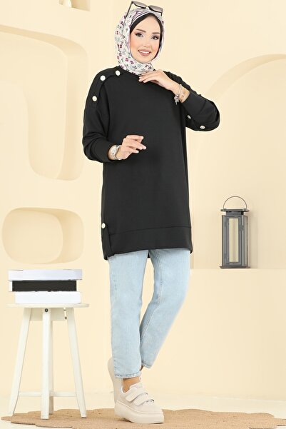 ModaMerve Aksesuar Düğme Detaylı Tunik 2727AYD574-MS Siyah