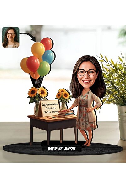 Bk Gift Kişiye Özel Kadın Öğretmen Tasarımlı Karikatür Biblo -5, Öğretmene He...