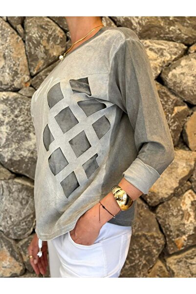 Punta Otantik Nc58377 Crew Neck Joy Written Stone Italian Sweatshirt Gray