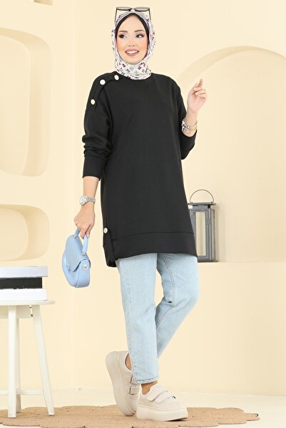 ModaMerve Aksesuar Düğme Detaylı Tunik 2727AYD574-MS Siyah
