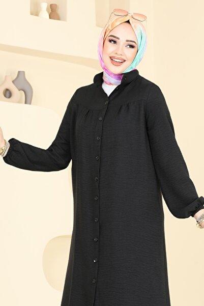 ModaMerve Önden Düğmeli Tunik 6170BSK463-MS Siyah