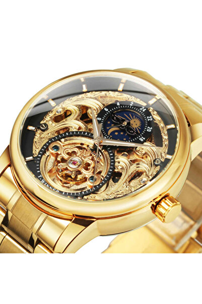 T-WINNER Ceas bărbătesc automat WINNER 514, schelet auriu, tourbillon și fază lunară