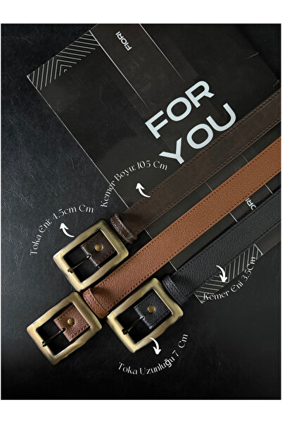 Fiori 3-Piece Antique Square Gold Buckle Women's Trouser Belt, Coat Belt, Dress Belt, Shirt Belt