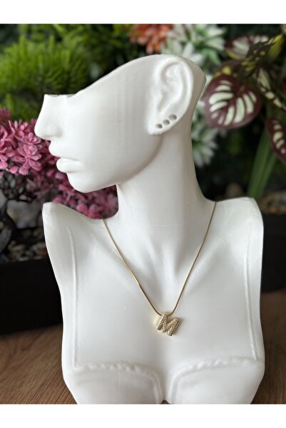 B & S Zirkon Taşlı M Harfli Çelik Kolye