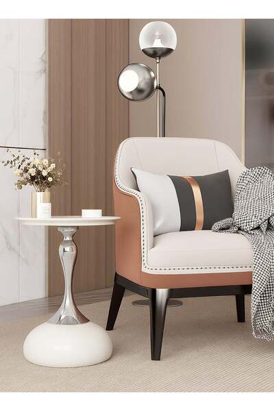 Taimi طاولة قهوة معدنية بقاعدة فضية مقاس 55×38 سم - طاولة جانبية متعددة الاستخدامات لغرفة المعيشة وغرفة النوم، لون أبيض