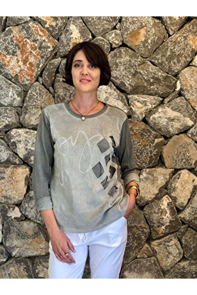 Punta Otantik NC58377 Hanorac italian gri cu gât rotund și cu litere Joy