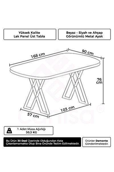 Canisa Kaye Serisi Mdf 90x168 Sabit Siyah Mermer Desen Mutfak Masası