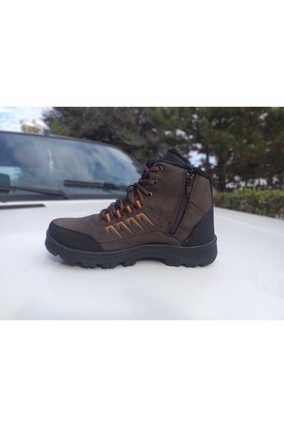 NHA 0001 SİYAH erkek bot içi tüylü su kar dayanıklı kışlık fermuarlı outboor trekking bot