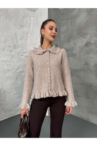 Elif Özbey Butik Mink Buttoned Knitted Cardigan