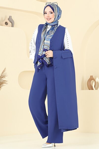 ModaMerve Kruvaze Yakalı Üçlü Takım 8036AB368-MS İndigo