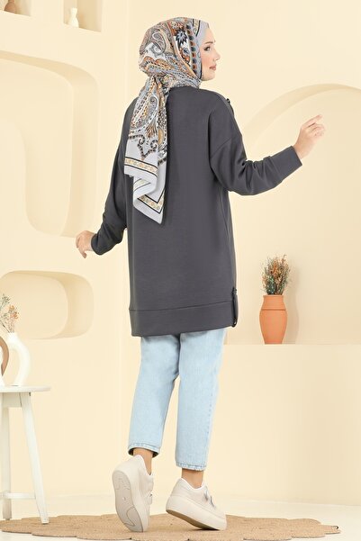 ModaMerve Aksesuar Düğme Detaylı Tunik 2727AYD574-MS Antrasit