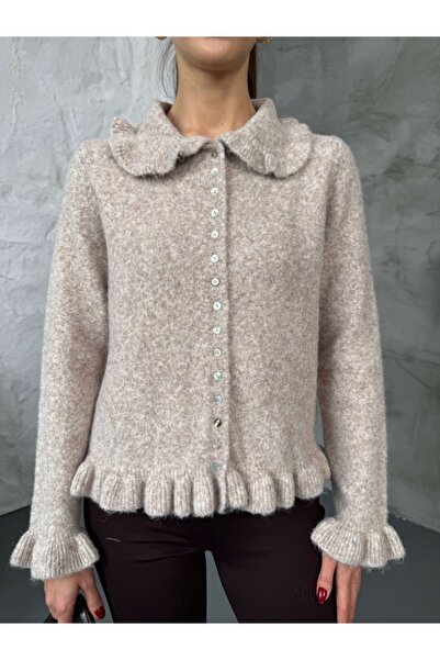 Elif Özbey Butik Mink Buttoned Knitted Cardigan