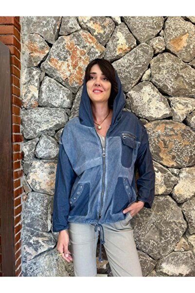 Punta Otantik Nc62020 Hooded Zippered Italian Washed Jacket Navy Blue