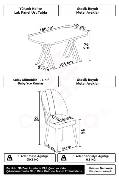 Canisa Kaye Serisi Mdf 90x168 Traverten Mutfak Masası Takımı 6 Antrasit Sandalye
