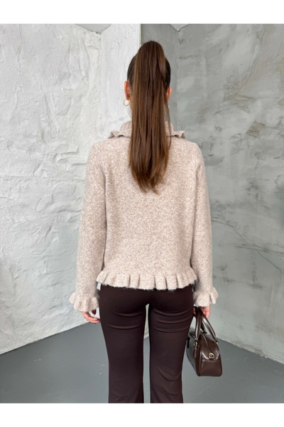 Elif Özbey Butik Mink Buttoned Knitted Cardigan