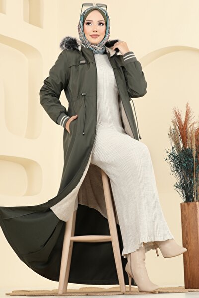 ModaMerve Ribana Detay Kürklü Kaban 2824MSA980-MS Haki