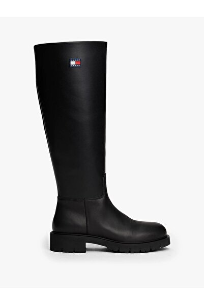Tommy Hilfiger Kadın Konçlu Kalın Tabanlı Uzun Çizme - Siyah