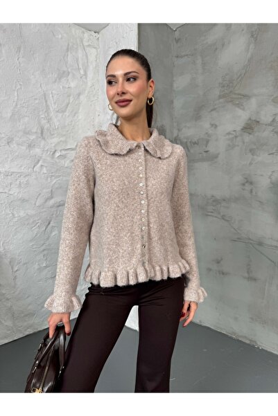 Elif Özbey Butik Mink Buttoned Knitted Cardigan
