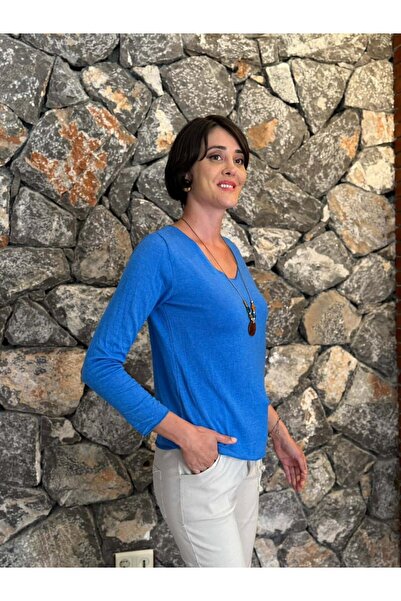 Punta Otantik NC2025KB Bluză italiană cu decolteu în V, albastru