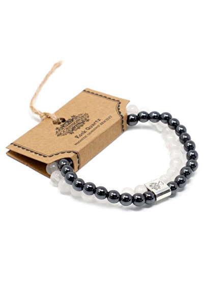 OEM BRĂȚARĂ MAGNETICĂ TERAPEUTICĂ | PERLE DE HEMATIT MAGNETIC ȘI CUARȚ ALB