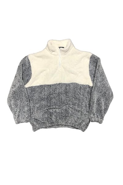 MEİLİFENG Erkek Polar Sweatshirt Yarım Fermuarlı Renk Bloklu Oversize Kalın Kışlık Sıcak Tutan Peluş Üst