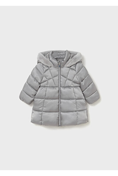 MAYORAL 1-4 Years Old Baby Girl Gray Hooded Long Coat – Water Repellent, Windproof, Fleece Lined