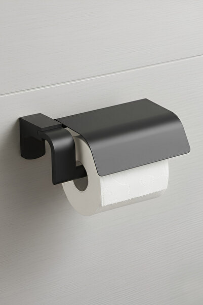 Badem10 Mat Siyah Kapaklı Paslanmaz Lüks Tuvalet Kağıtlığı Vida ve Dübel Seti...