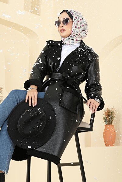 ModaMerve İçi Kürklü Deri Kaban 6239BSK463-MS Siyah