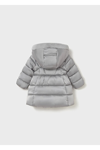 MAYORAL 1-4 Years Old Baby Girl Gray Hooded Long Coat – Water Repellent, Windproof, Fleece Lined