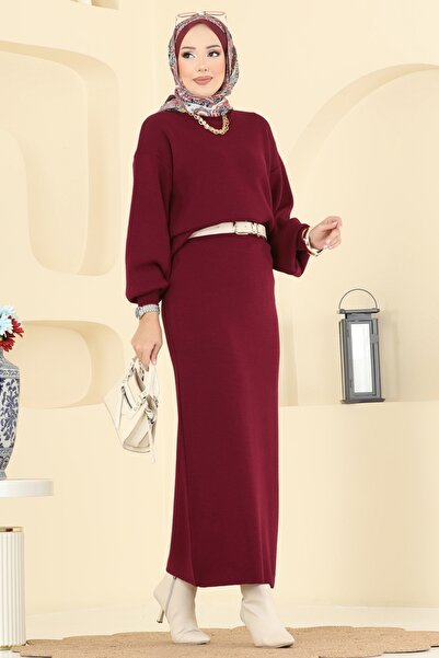 ModaMerve Etekli Triko Takım 2725AYD574-MS Bordo