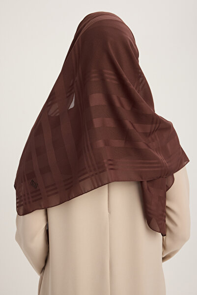 MıssColor A25256 Κασκόλ Ζακάρ Καρό Σιφόν 120x120cm - Καφέ