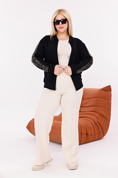 Siyezen Plus Size Leopard Zippered Cardigan