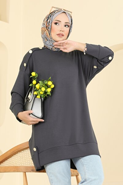ModaMerve Aksesuar Düğme Detaylı Tunik 2727AYD574-MS Antrasit