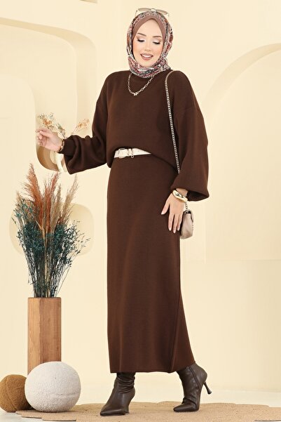 ModaMerve Etekli Triko Takım 2725AYD574-MS Kahve