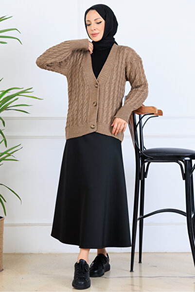 benguen Saç Örgü Kısa Triko Hırka S4000 Vizon