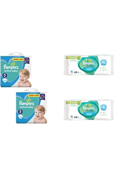 Pampers Set 4x Variety — 2x New Giant Pack Size 5 (11–18 kg) 64pcs + 2x Wet Wipes 48pcs Aquaharm