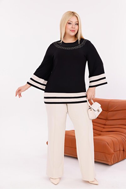 Siyezen Plus Size Lacquer Printed Stone Blouse