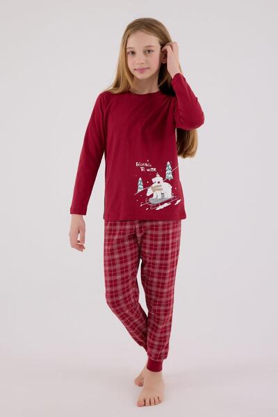 Arnetta Girl's Burgundy Pajama Set, 100% Cotton